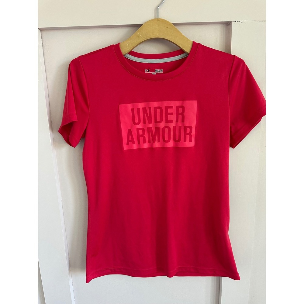 Under Armour HeatGear Womens Loose Fit Graphic T-Shirt Pink Red Medium